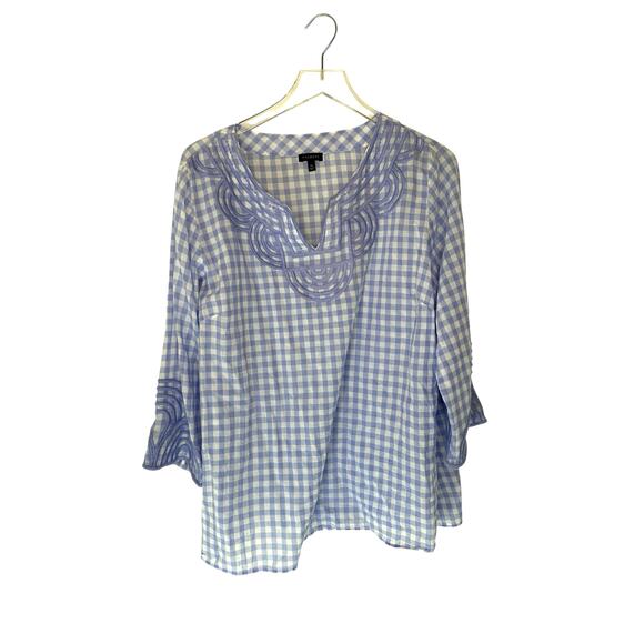 Talbots Purple White Gingham Embroidered Lightweight Tunic Blouse Size XL - Picture 1 of 13